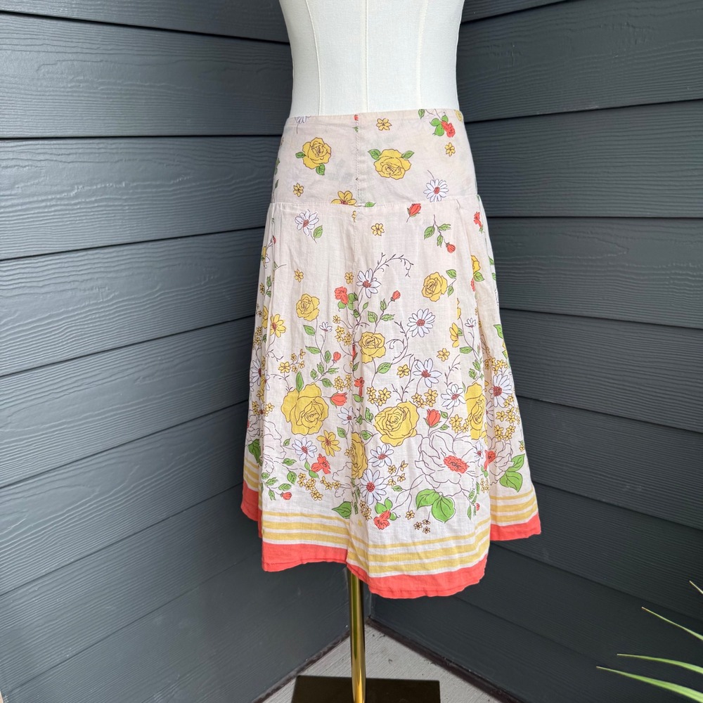 Dmbm Floral A-Line Midi Skirt Small Cottagecore Rose Border Print Y2K